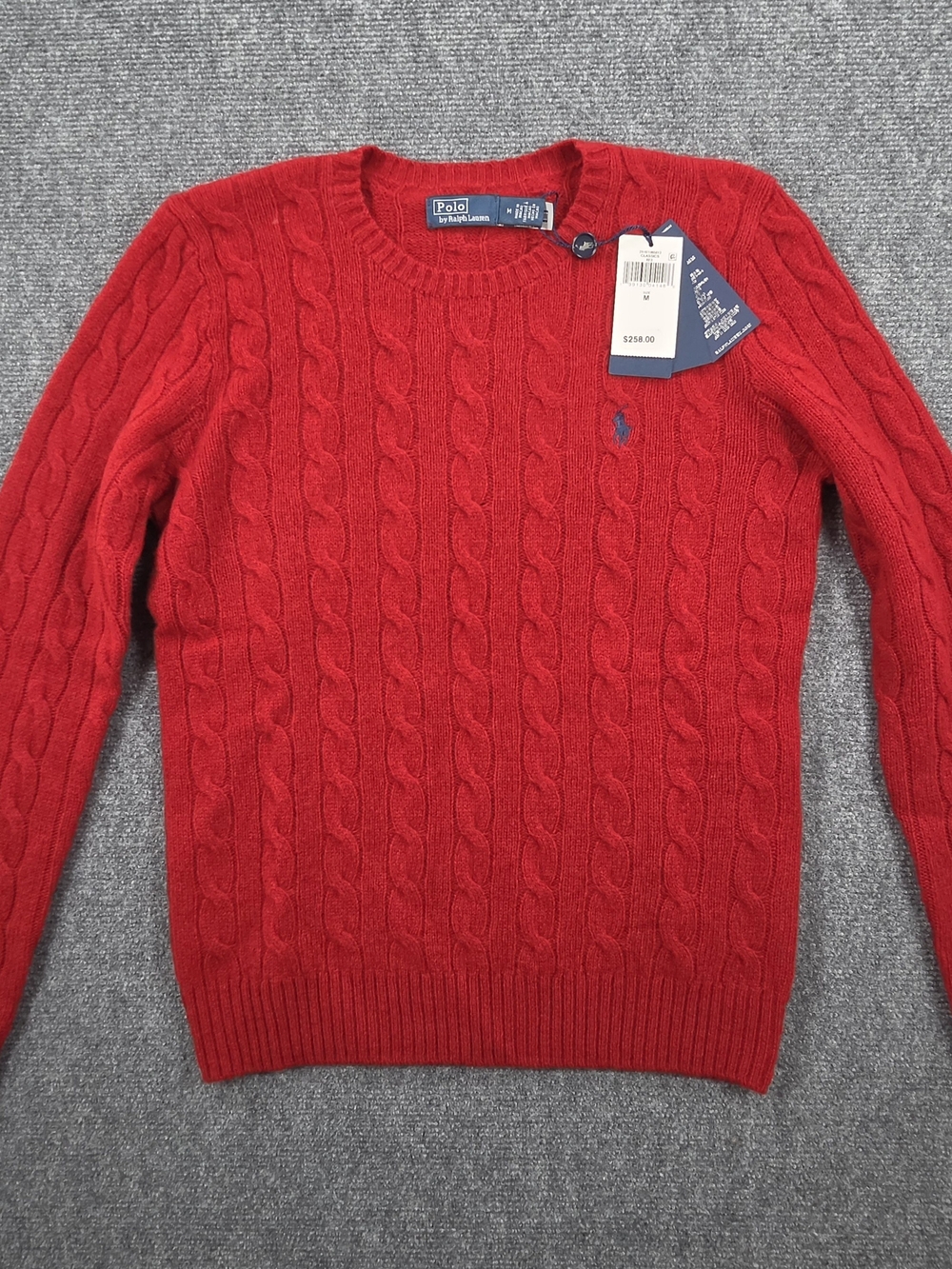 NWT Polo Ralph Lauren Wool Cashmere Sweater Cable Knit Womens Medium Red $258
